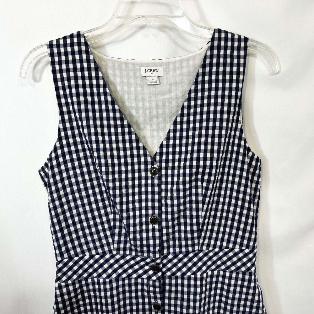 J. Crew Sz 4 Mini Dress Gingham Button Front Sleeveless Blue Academia Prep 1767 - Picture 3 of 9
